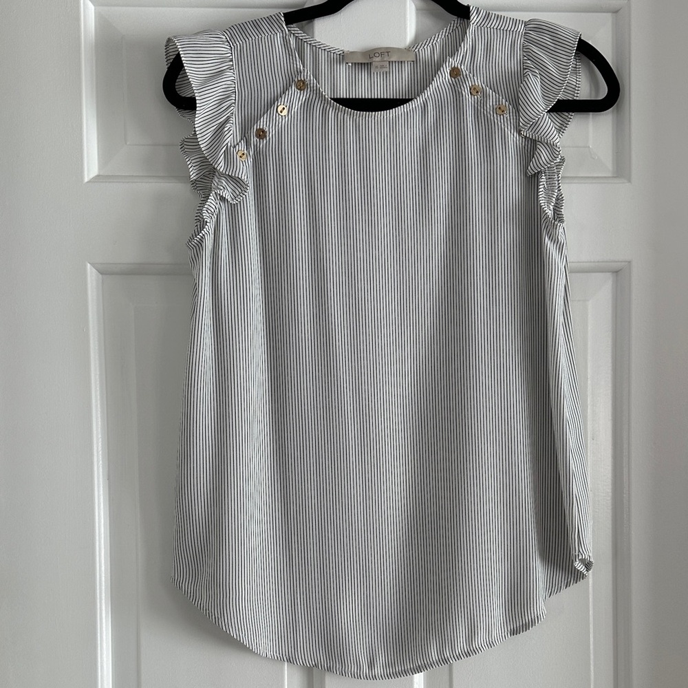 Loft Striped Ruffle Sleeve Top